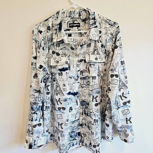 Karl Lagerfeld Paris Women's Long Sleeve Whimsical Blouse L - Picture 3 of 8